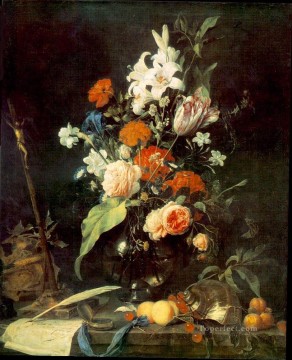 barroco Painting - Bodegón de flores con crucifijo y calavera barroco holandés Jan Davidsz de Heem